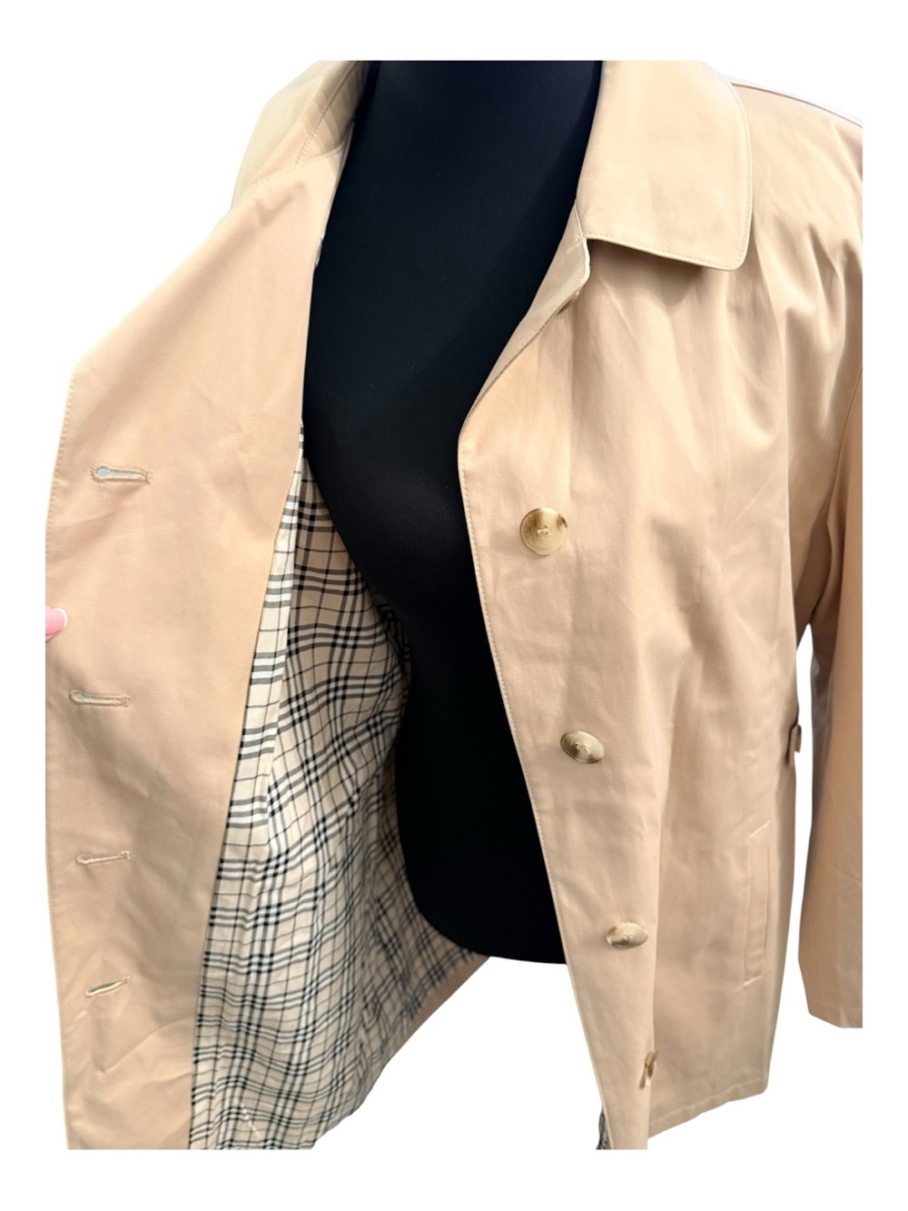 Gallery Classic Beige mid length Trench Coat w/ Plaid Lining preppy tennis prep
